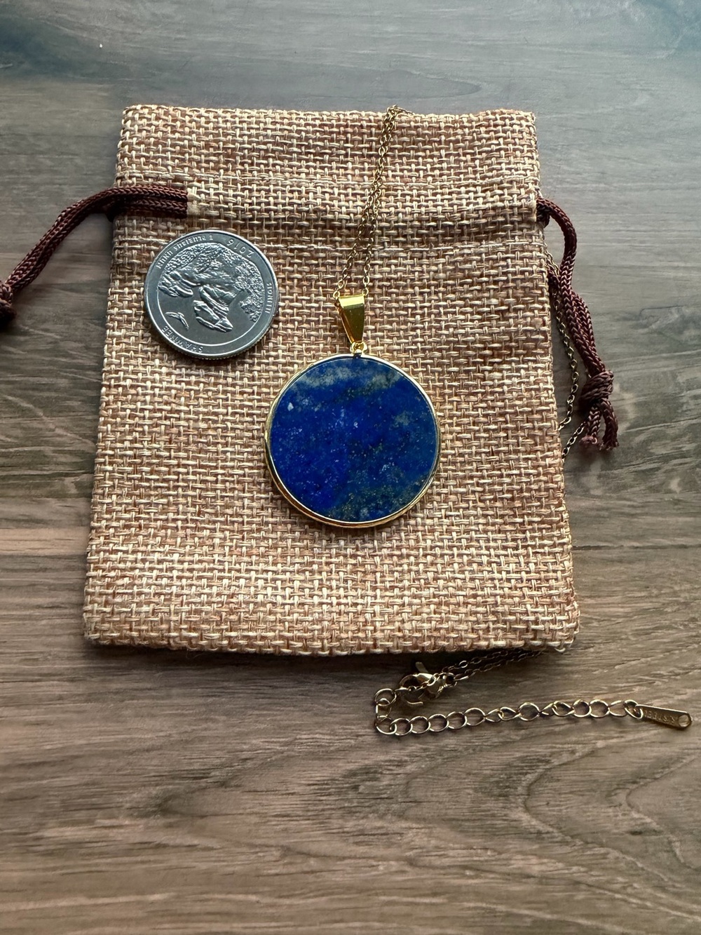 Genuine Lapis Lazuli Round Pendant Lapis Necklace Minimalist Crystal Necklace - Picture 2 of 2